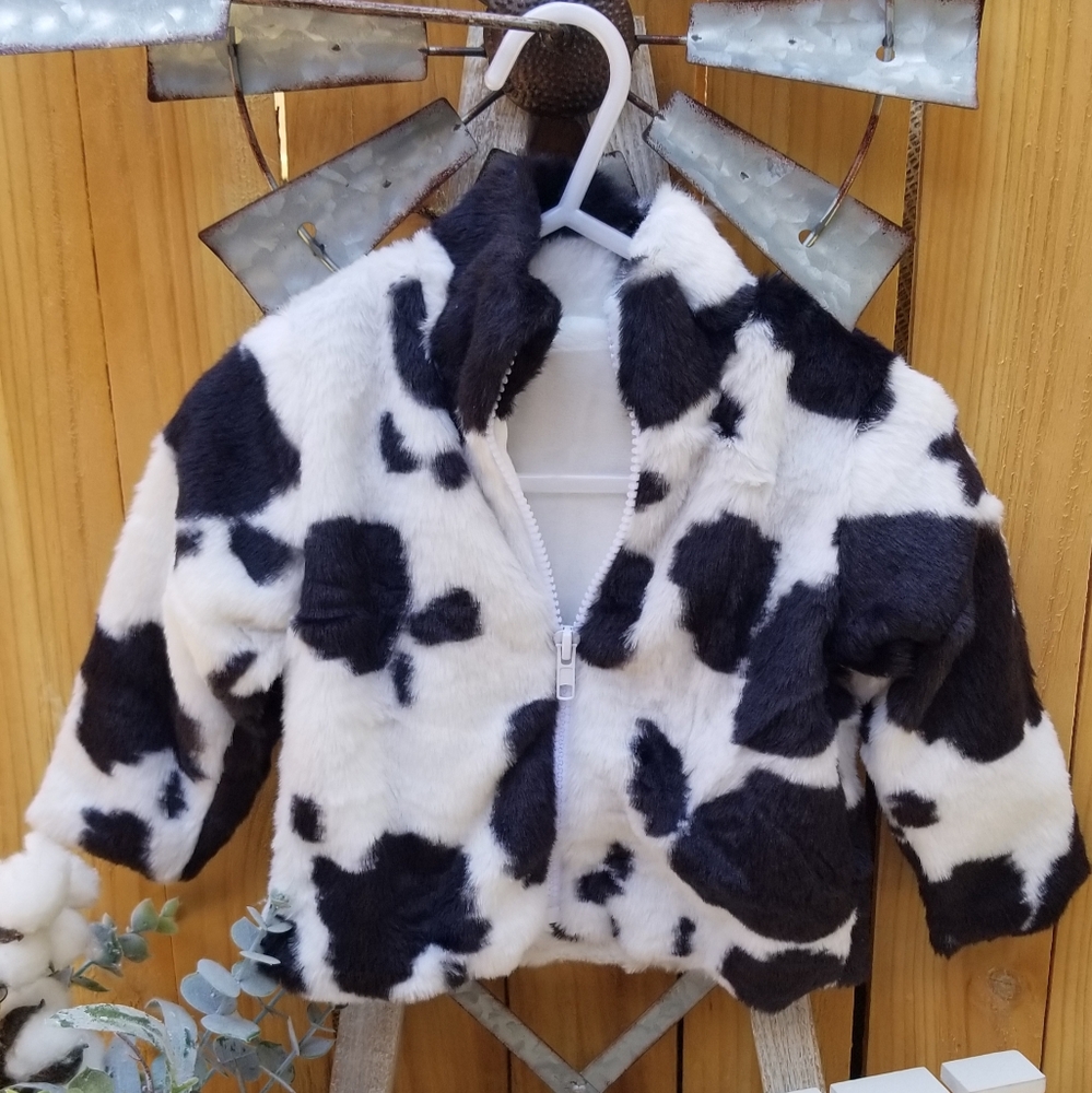 Kids Plush Cow Print Jacket